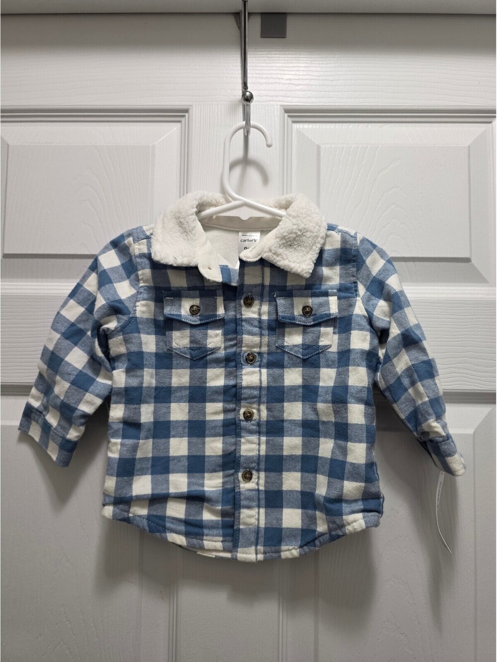NWT Carter's Baby Blue and White Checkered Jacket with Sherpa Collar 9 Months